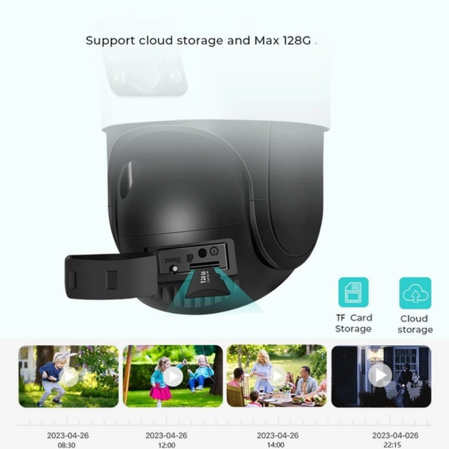Беспроводная WiFi вай фай камера уличная поворотная 2 камеры 3mp+3mp IP66 полноцветное ночное видение UKC PTZ P12 ICSEE - изображение 8