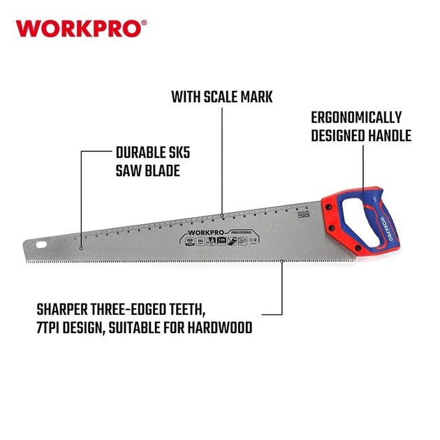 Ножівка по дереву WORKPRO 600 мм 7TPI SK5 PRO WP215009 - зображення 2