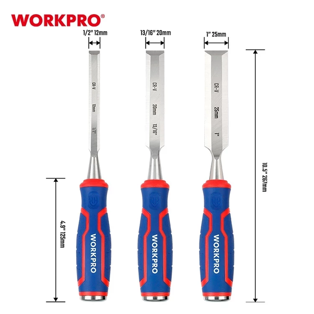 Набор стамесок-долото ударных WORKPRO (12, 20, 25 мм) CR-V PRO WP201301 - изображение 4