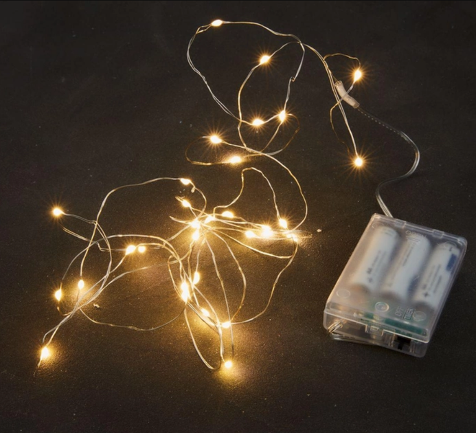 Гирлянда на батарейках 3м желтая теплое свечение 30 Led лед лампочек - Фото 2 Гирлянда на батарейках 3м желтая теплое свечение 30 Led лед лампочек - изображение 2