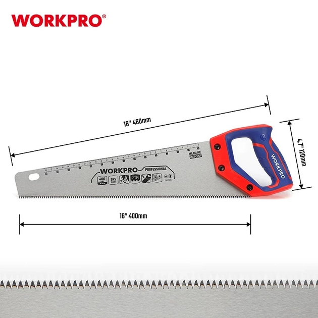 Ножовка по дереву WORKPRO 400 мм 7TPI SK5 PRO WP215005 - изображение 5