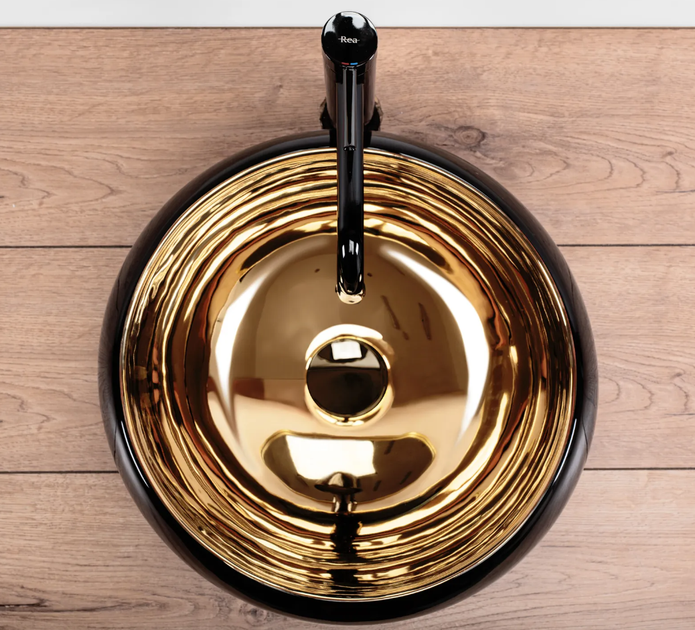 Умывальник Rea Luna black matt gold накладной REA-U3306 - изображение 4