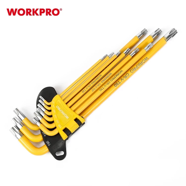 Набор ключей шестигранных метрических с длинным рычагом WORKPRO 9шт. TORX CR-V PRO PLUS WP222008 - Фото 4 Набор ключей шестигранных метрических с длинным рычагом WORKPRO 9шт. TORX CR-V PRO PLUS WP222008 - изображение 4