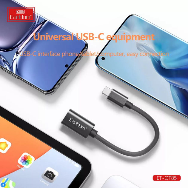 Перехідник OTG USB C для USB Earldom ET-OT85 Адаптер 2в1 для комп'ютера з телефону на флешку Чорний - зображення 6