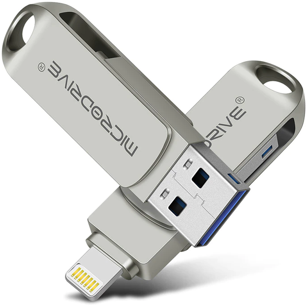 Флешка металлическая 2в1 128ГБ USB-Lightning для Apple iPhone, iPad ...