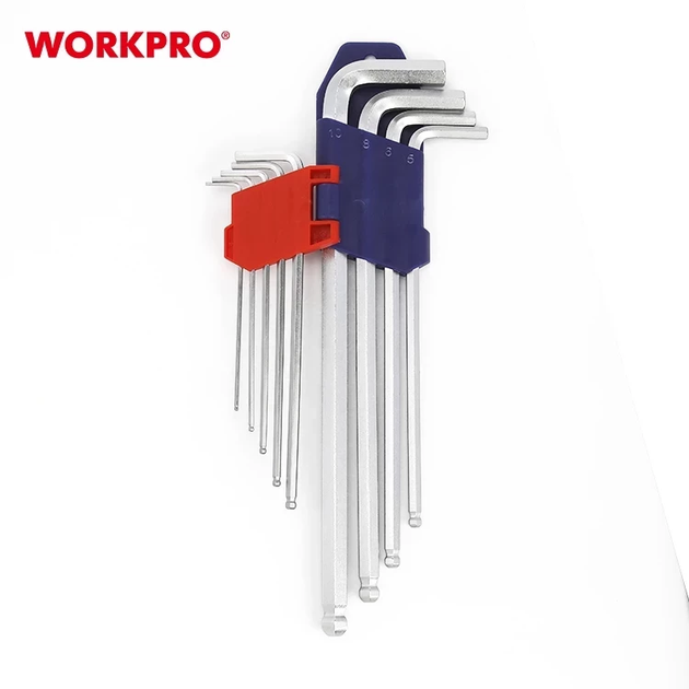 Набор ключей шестигранных метрических с длинным рычагом WORKPRO 9шт. с шариковым окончанием S2 PRO WP222007 - Фото 7 Набор ключей шестигранных метрических с длинным рычагом WORKPRO 9шт. с шариковым окончанием S2 PRO WP222007 - изображение 7