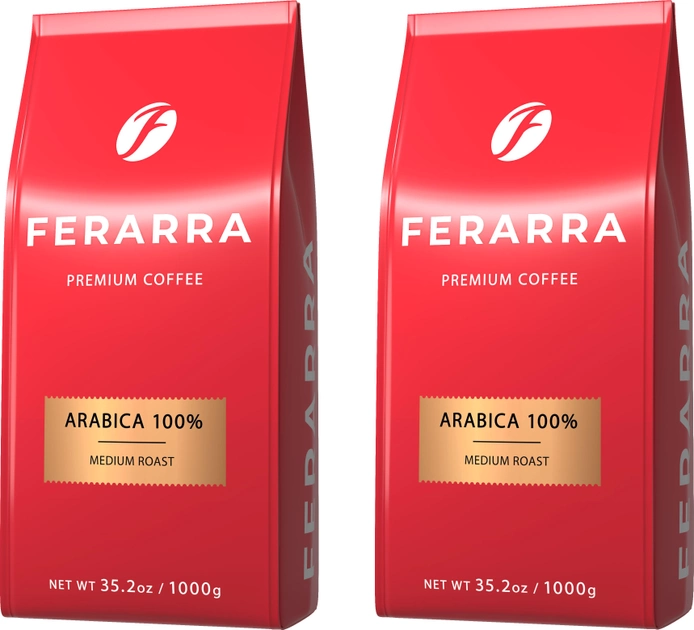 Акція на Упаковка кави в зернах Ferarra Caffe 100% Arabica з клапаном 1 кг х 2 шт. від Rozetka