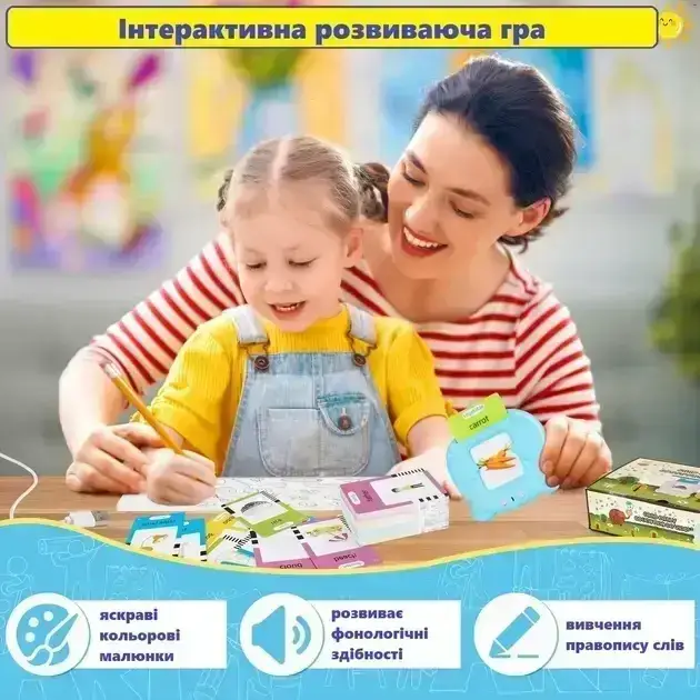 Интерактивный детский планшет для изучения английского языка Монтессори 112 карточек 224 слова Розовый - изображение 5