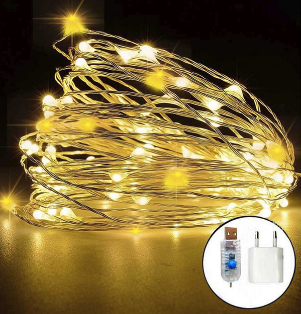 Светодиодная гирлянда Нить Роса на елку 200 LED от USB 20м 8 режимов белый теплый - Фото 1 Светодиодная гирлянда Нить Роса на елку 200 LED от USB 20м 8 режимов белый теплый - изображение 1