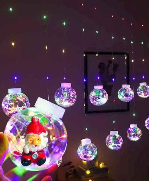 Светодиодная гирлянда штора Шарики с росой Фигурки Дед Мороз 10 шт LED 3х0.8 м - изображение 2