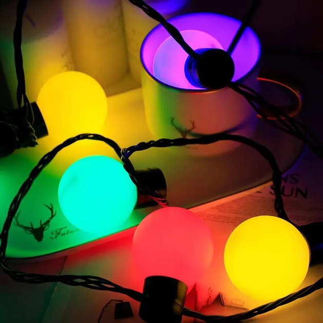 Гирлянда светодиодная Шарики на елку 20 LED 42мм мультиколор 7м переходник черный провод - изображение 5