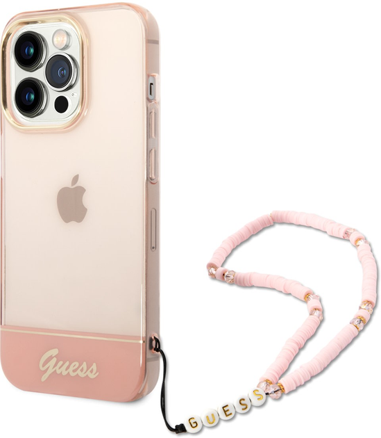 Etui plecki Guess Translucent Pearl Strap do Apple iPhone 14 Pro Max Pink (3666339064310) - obraz 1