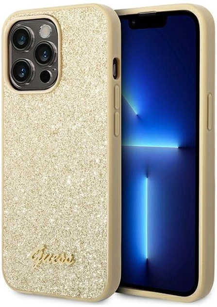 Etui plecki Guess Glitter Script do Apple iPhone 14 Pro Max Gold (3666339065119) - obraz 1