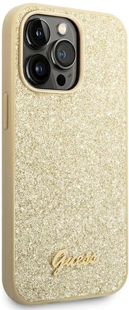 Etui plecki Guess Glitter Script do Apple iPhone 14 Pro Max Gold (3666339065119) - obraz 3