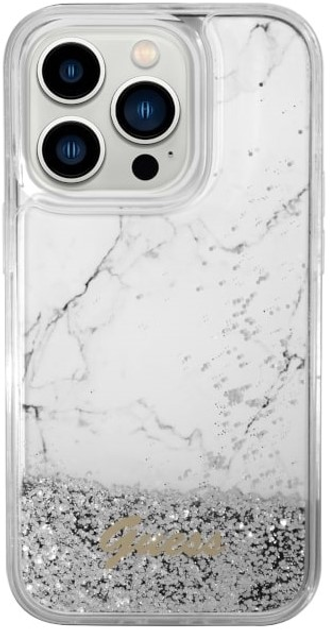 Etui plecki Guess Liquid Glitter Marble do Apple iPhone 14 Pro Max White (3666339127336) - obraz 2