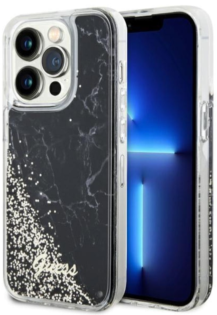 Панель Guess Liquid Glitter Marble для Apple iPhone 14 Pro Max Чорний (3666339127305) - зображення 1
