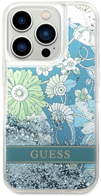 Панель Guess Flower Liquid Glitter для Apple iPhone 14 Pro Max Зелений (3666339088453) - зображення 2