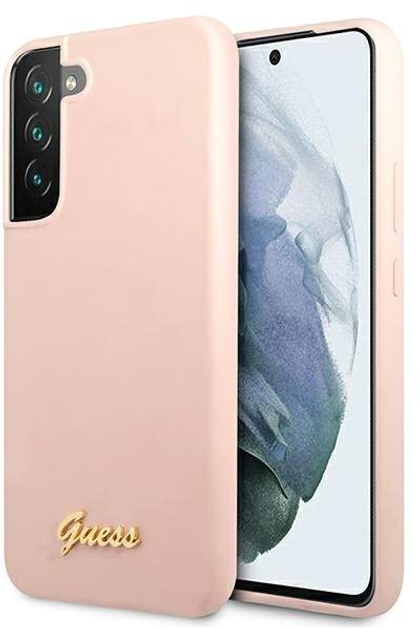 Etui plecki Guess Silicone Script Metal Logo do Samsung Galaxy S22 Plus Pink (3666339042455) - obraz 1