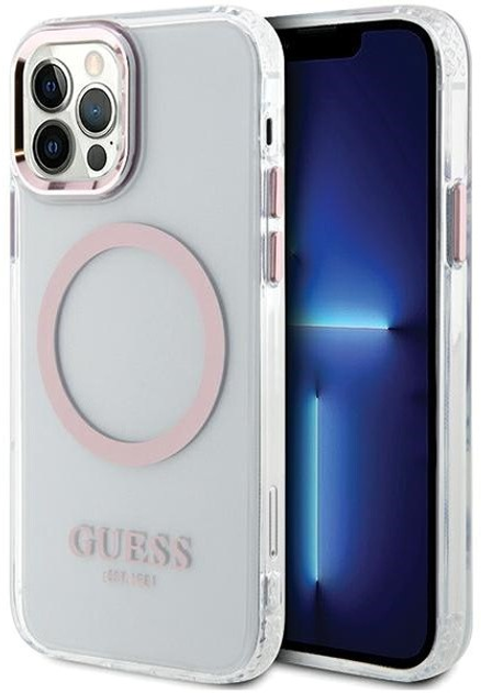 Etui plecki Guess Metal Outline Magsafe do Apple iPhone 12/12 Pro Pink (3666339169961) - obraz 1