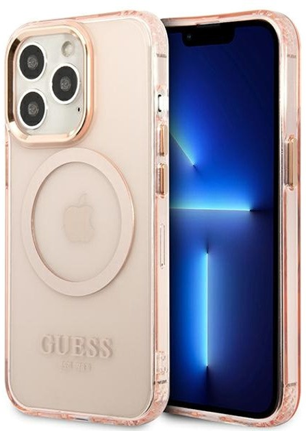Etui plecki Guess Gold Outline Translucent MagSafe do Apple iPhone 13/13 Pro Pink (3666339057114) - obraz 1