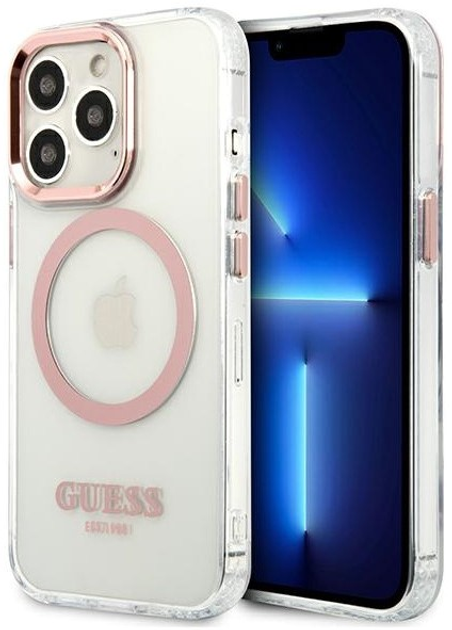 Etui plecki Guess Metal Outline Magsafe do Apple iPhone 13/13 Pro Pink (3666339057190) - obraz 1