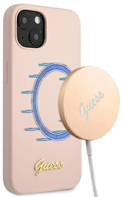 Etui plecki Guess Silicone Script Gold Logo Magsafe do Apple iPhone 13 Light Pink (3666339037130) - obraz 3