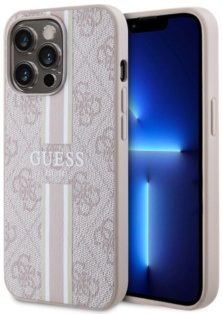 Панель Guess 4G Printed Stripes MagSafe для Apple iPhone 13 Pro Max Рожевий (3666339119867) - зображення 1