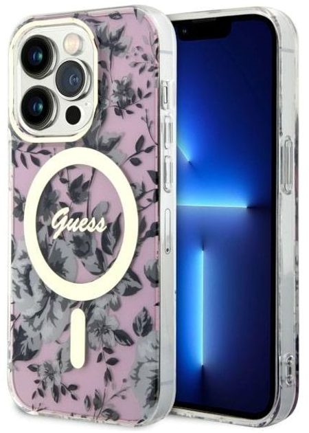 Панель Guess Flower MagSafe для Apple iPhone 14 Pro Рожевий (3666339115579) - зображення 1