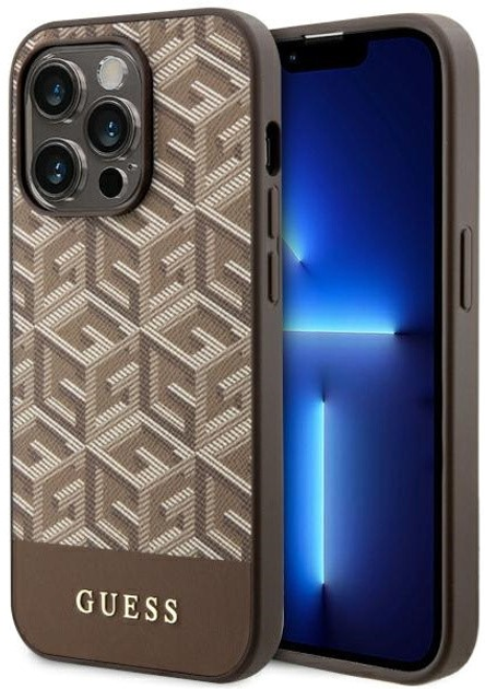 Etui plecki Guess G Cube Stripes MagSafe do Apple iPhone 14 Pro Brown (3666339112486) - obraz 1