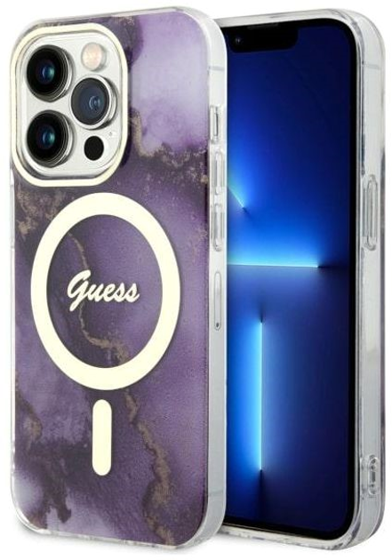 Etui plecki Guess Golden Marble MagSafe do Apple iPhone 14 Pro Purple (3666339115852) - obraz 1