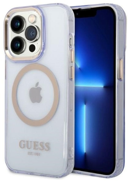 Etui plecki Guess Gold Outline Translucent MagSafe do Apple iPhone 14 Pro Purple (3666339069568) - obraz 2