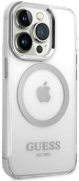 Etui plecki Guess Metal Outline Magsafe do Apple iPhone 14 Pro Silver (3666339069841) - obraz 3