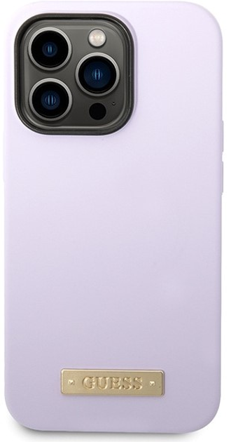 Etui plecki Guess Silicone Logo Plate MagSafe do Apple iPhone 14 Pro Purple (3666339070403) - obraz 2