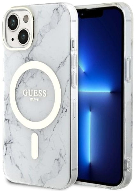 Панель Guess Marble MagSafe для Apple iPhone 14 Plus Білий (3666339127275) - зображення 1