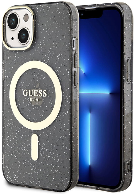 Панель Guess Glitter Gold MagSafe для Apple iPhone 14 Чорний (3666339125561) - зображення 1
