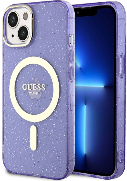 Панель Guess Glitter Gold MagSafe для Apple iPhone 14 Фіолетовий (3666339125660) - зображення 1