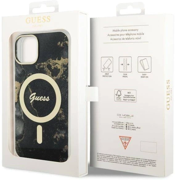 Панель Guess Golden Marble MagSafe для Apple iPhone 14 Чорний (3666339115753) - зображення 3