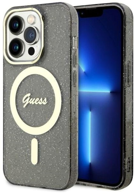 Панель Guess Glitter Gold MagSafe для Apple iPhone 14 Pro Max Чорний (3666339125592) - зображення 1