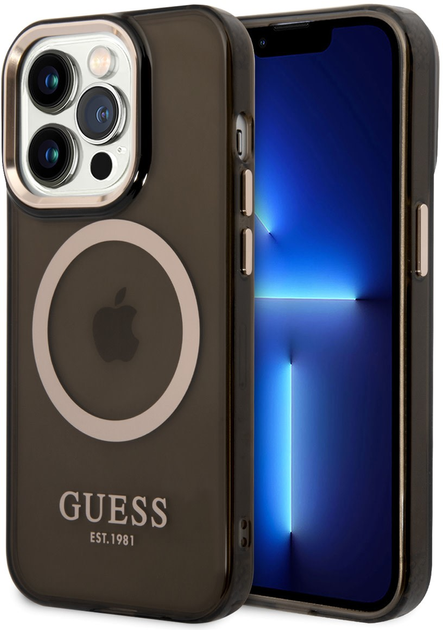 Etui plecki Guess Gold Outline Translucent MagSafe do Apple iPhone 14 Pro Max Black (3666339069612) - obraz 1