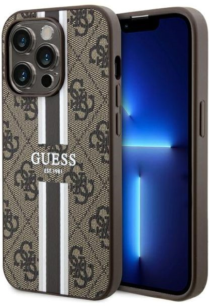 Панель Guess 4G Printed Stripes MagSafe для Apple iPhone 14 Pro Max Коричневий (3666339119805) - зображення 1