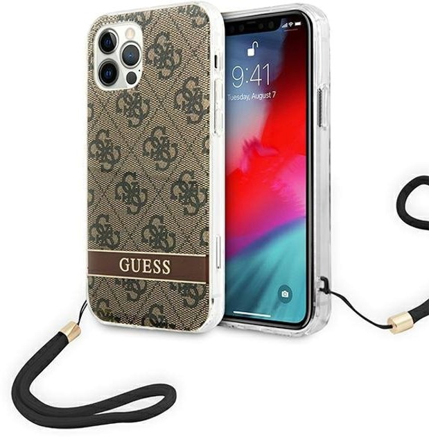 Etui plecki Guess 4G Print Strap do Apple iPhone 12/12 Pro Brown (3666339046415) - obraz 1