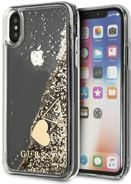 Etui plecki Guess Glitter Charms do Apple iPhone X/Xs Gold (3700740478578) - obraz 1