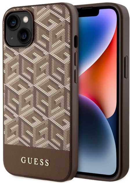 Etui plecki Guess G Cube Stripes MagSafe do Apple iPhone 14 Plus Brown (3666339112479) - obraz 1