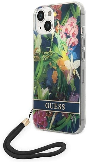 Etui plecki Guess Flower Strap do Apple iPhone 14 Blue (3666339093952) - obraz 1