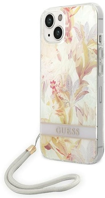 Etui plecki Guess Flower Strap do Apple iPhone 14 Purple (3666339093914) - obraz 1