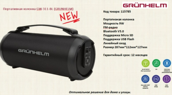 Портативна колонка grunhelm gw-311-bl - зображення 2