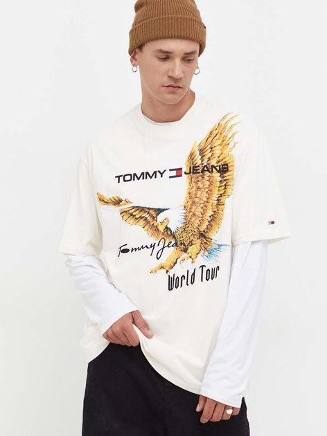 Футболка бавовняна чоловіча Tommy Jeans DM0DM17737-Beige L Світло-бежева (8720644985274) - зображення 1