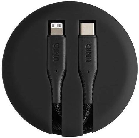 Kabel Uniq MFI Halo USB Type-C - Lightning 2.4 A 1.2 m nylonowy zwijany Czarny (8886463663332) - obraz 2