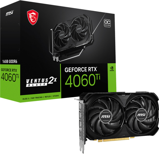 Видеокарта MSI PCI-Ex GeForce RTX 4060 Ti Ventus 2X Black 16G OC 16GB GDDR6 (128bit) (2625/18000) (HDMI, 3 x DisplayPort) (RTX 4060 Ti VENTUS 2X BLACK 16G OC) - изображение 5