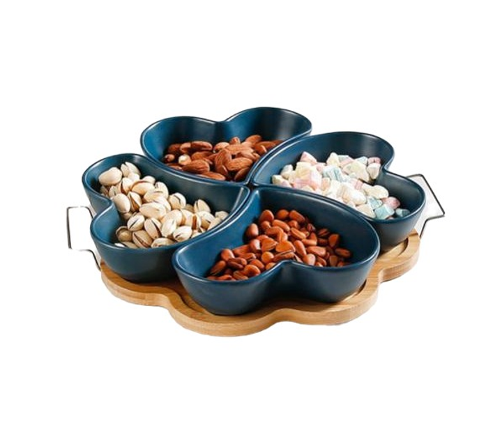 Набор менажниц керамических Stenson Colored на деревянной подставке с ...